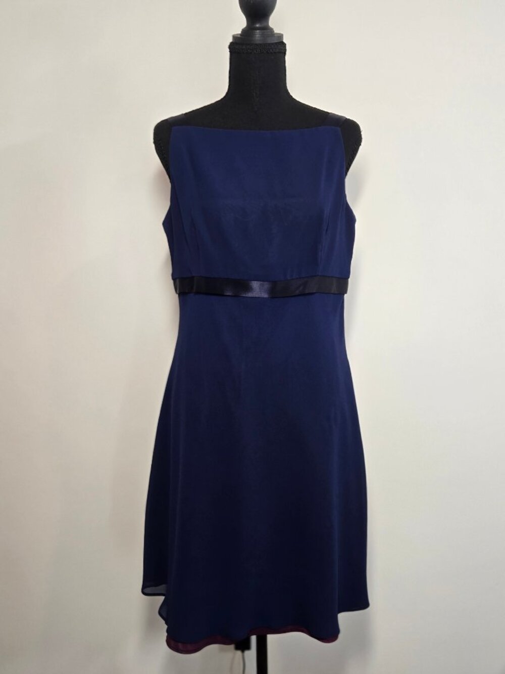 Vintage Scott McClintock Blue Sleeveless Dress with Satin Waistband Size 10